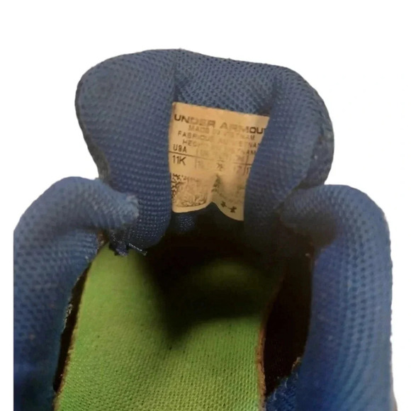 Under Armour  No Tie Sneakers Runners Neon Green Blue Size 11K - Picture 8 of 8